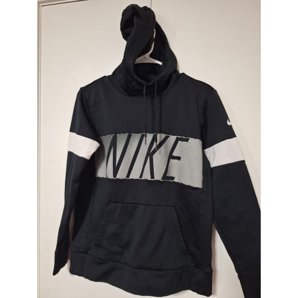 Nike Performance Fleece Graphic Hoodie Spellout Logo Black White Small